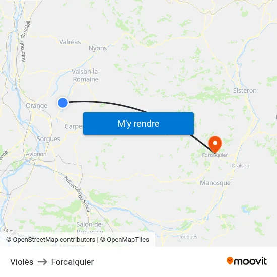 Violès to Forcalquier map