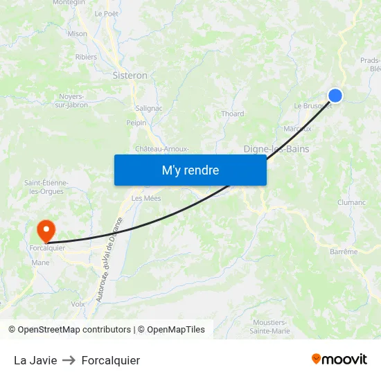 La Javie to Forcalquier map