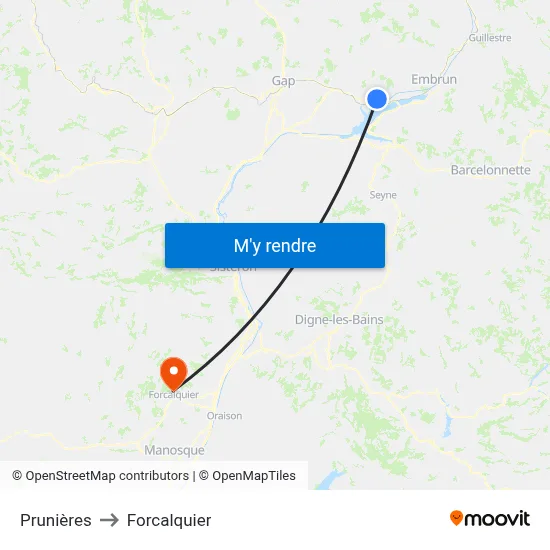 Prunières to Forcalquier map