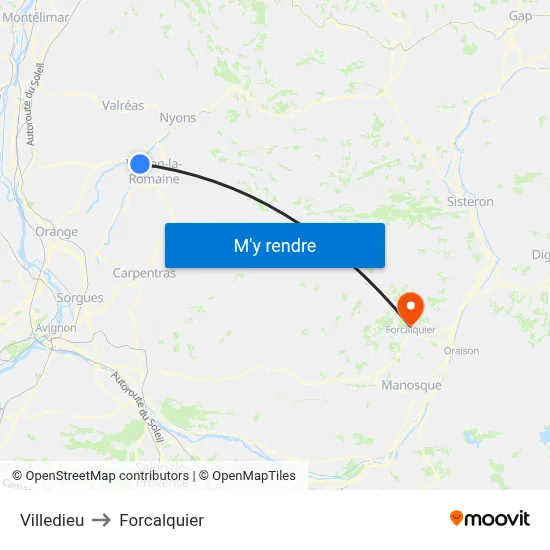 Villedieu to Forcalquier map