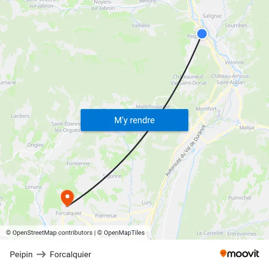 Peipin to Forcalquier map