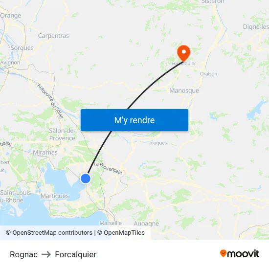 Rognac to Forcalquier map