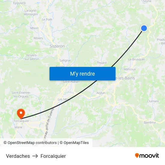 Verdaches to Forcalquier map