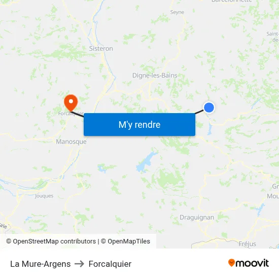 La Mure-Argens to Forcalquier map