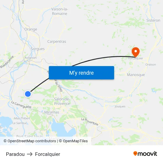 Paradou to Forcalquier map