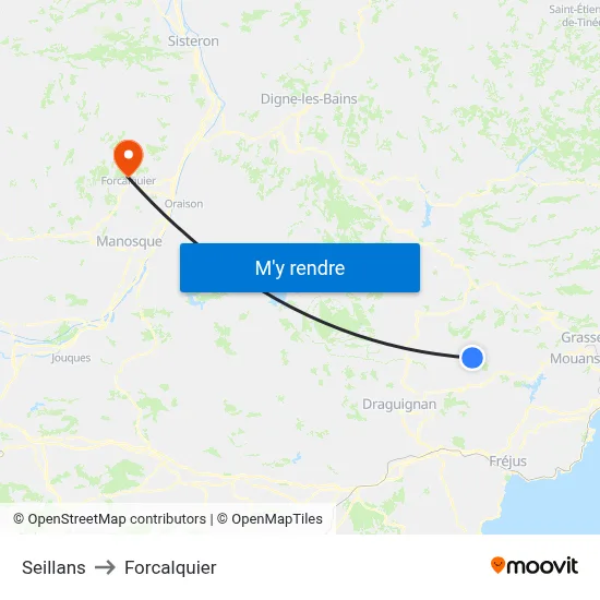 Seillans to Forcalquier map