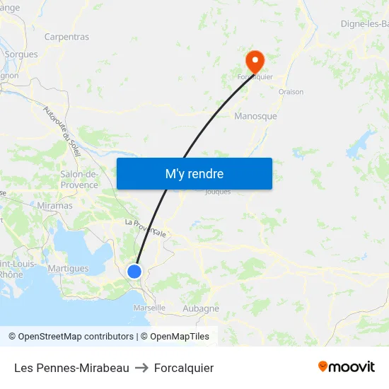 Les Pennes-Mirabeau to Forcalquier map