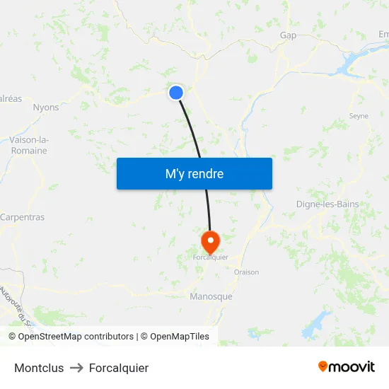 Montclus to Forcalquier map