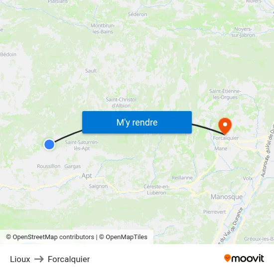 Lioux to Forcalquier map