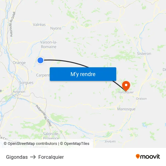 Gigondas to Forcalquier map