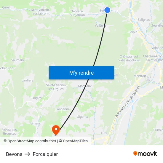 Bevons to Forcalquier map