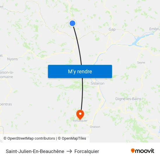 Saint-Julien-En-Beauchêne to Forcalquier map