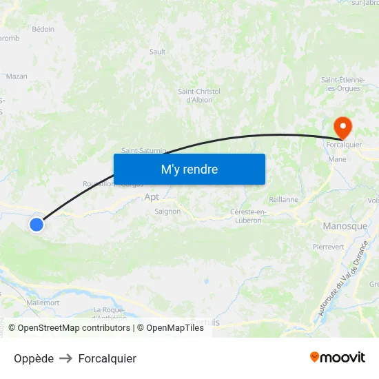 Oppède to Forcalquier map