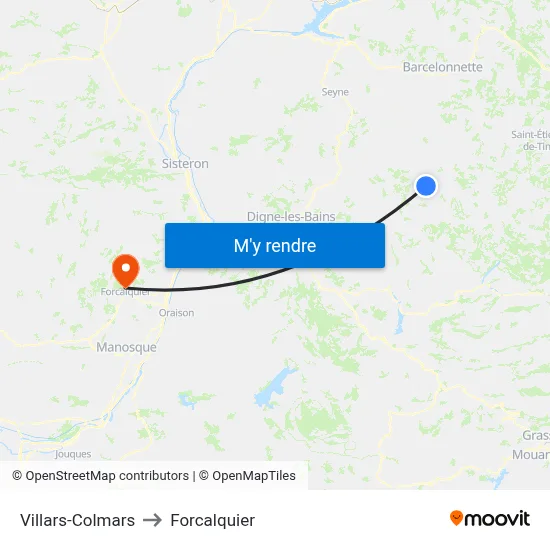 Villars-Colmars to Forcalquier map