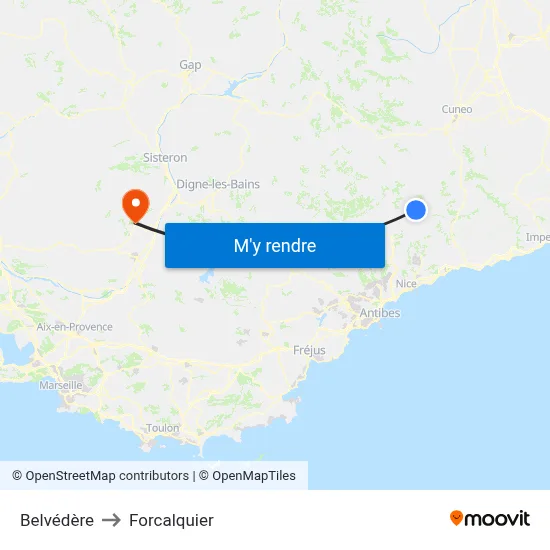 Belvédère to Forcalquier map