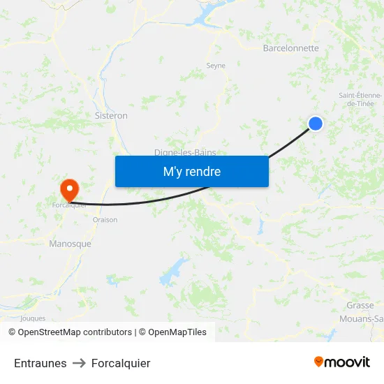 Entraunes to Forcalquier map