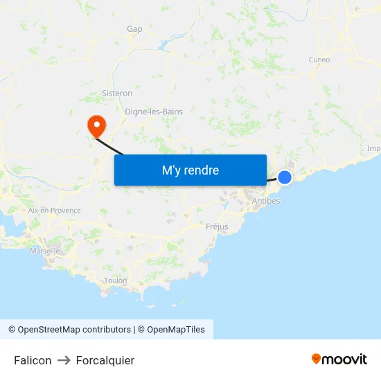 Falicon to Forcalquier map