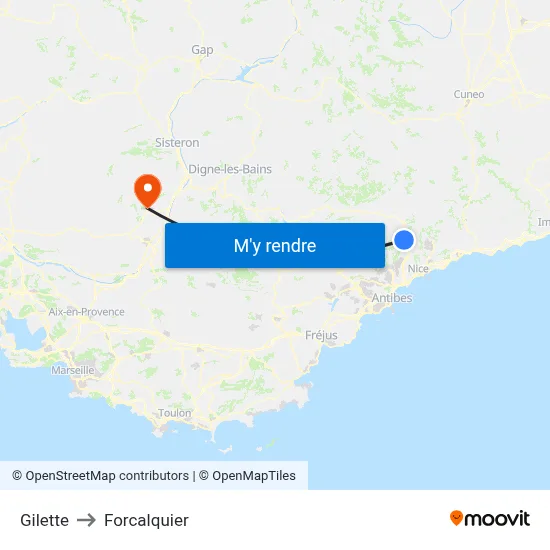 Gilette to Forcalquier map