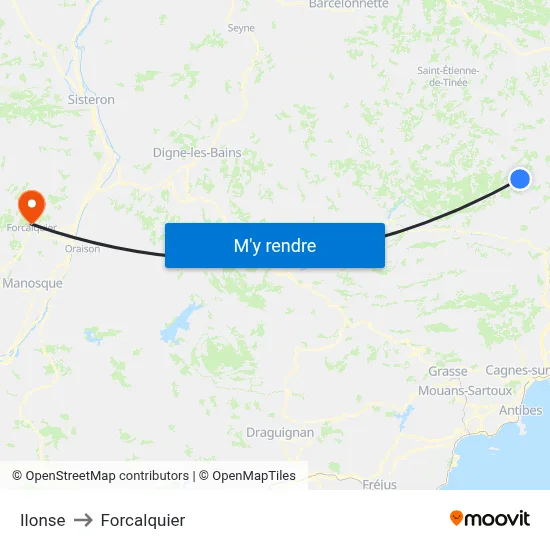 Ilonse to Forcalquier map