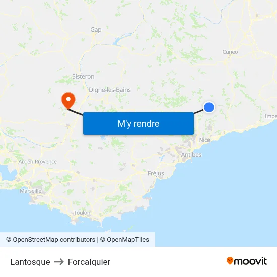 Lantosque to Forcalquier map