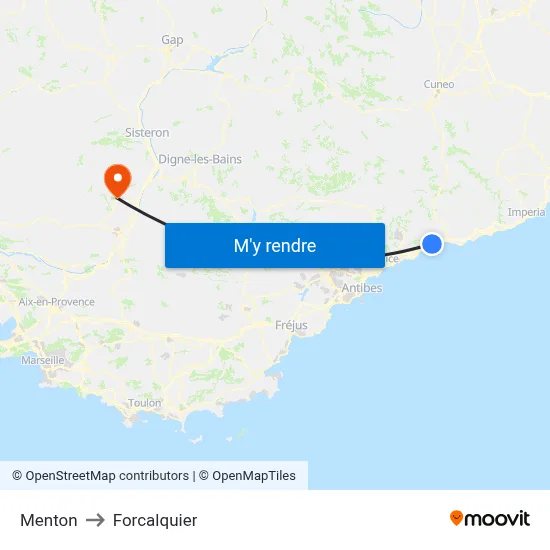 Menton to Forcalquier map