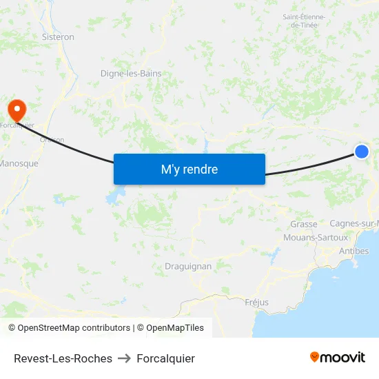 Revest-Les-Roches to Forcalquier map