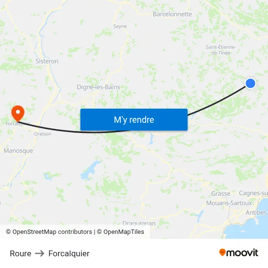 Roure to Forcalquier map