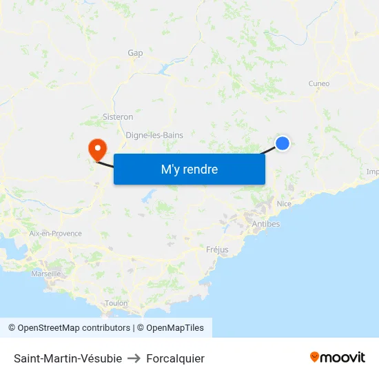 Saint-Martin-Vésubie to Forcalquier map