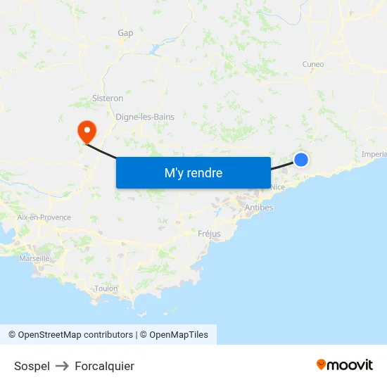 Sospel to Forcalquier map