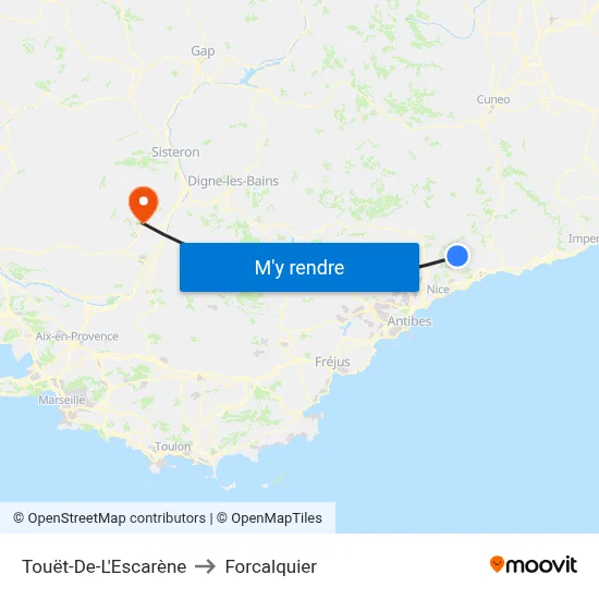 Touët-De-L'Escarène to Forcalquier map