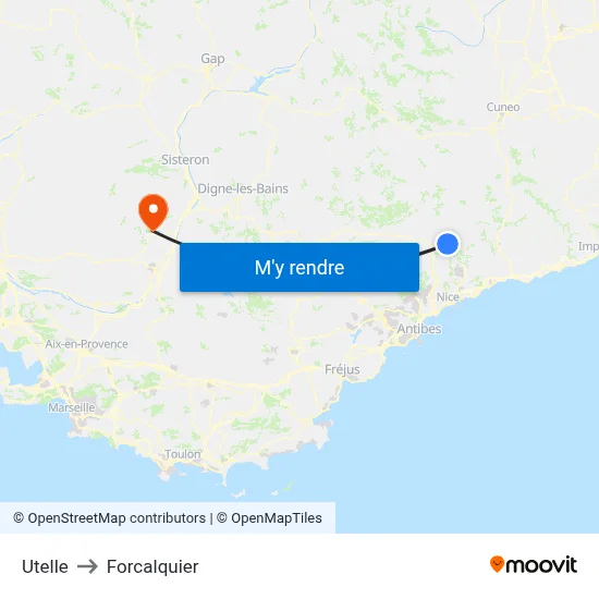 Utelle to Forcalquier map
