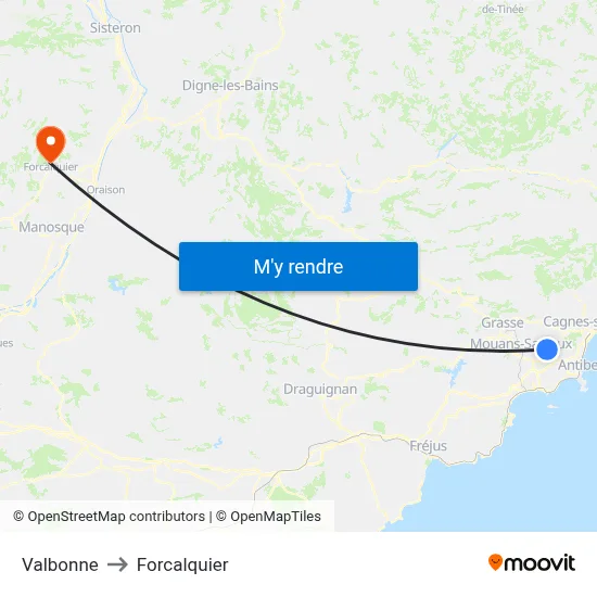 Valbonne to Forcalquier map