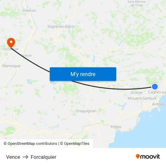 Vence to Forcalquier map