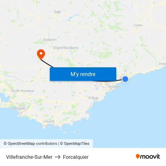 Villefranche-Sur-Mer to Forcalquier map