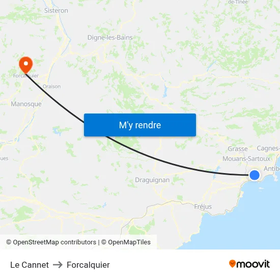 Le Cannet to Forcalquier map