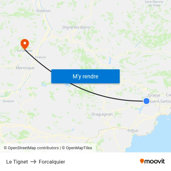 Le Tignet to Forcalquier map
