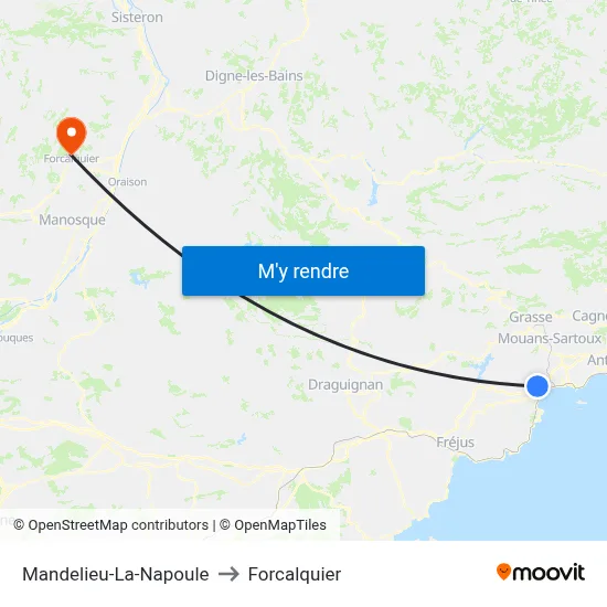 Mandelieu-La-Napoule to Forcalquier map