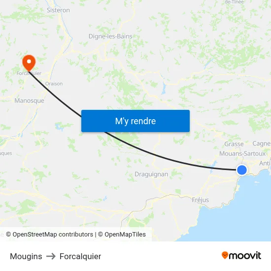 Mougins to Forcalquier map