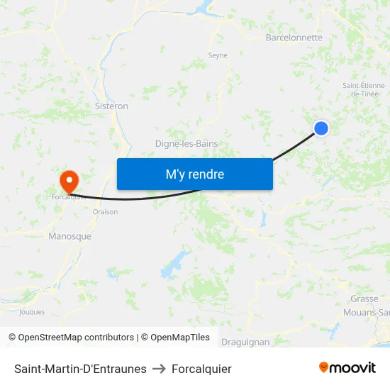 Saint-Martin-D'Entraunes to Forcalquier map