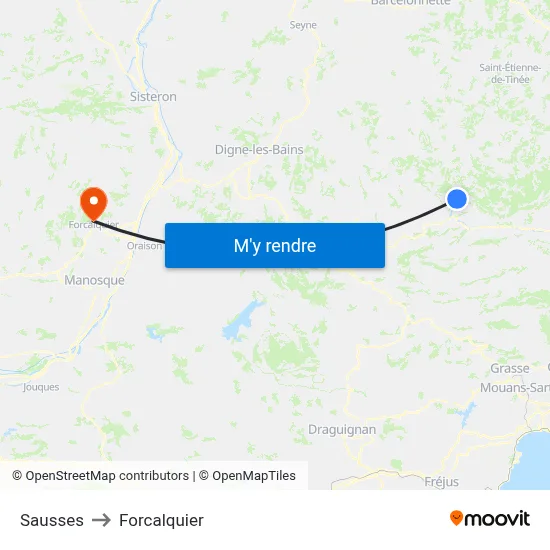 Sausses to Forcalquier map