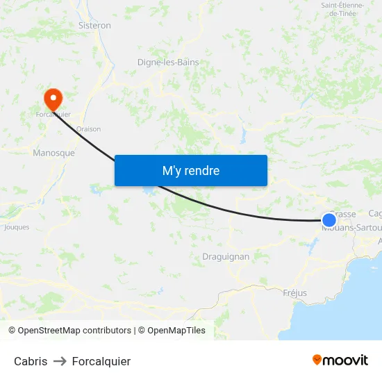 Cabris to Forcalquier map