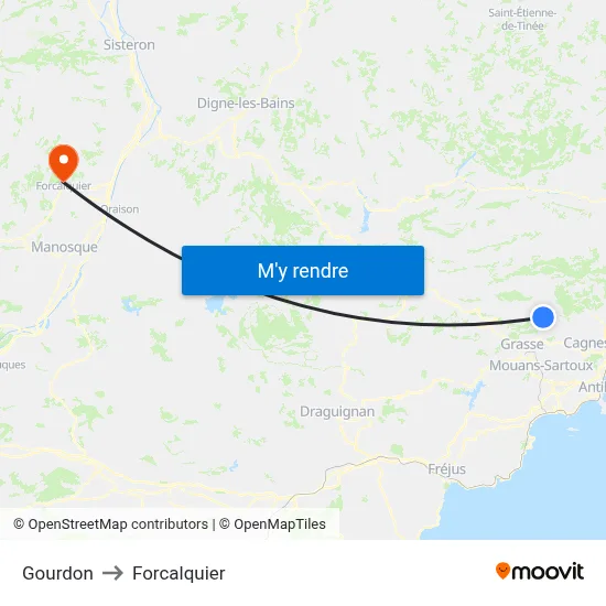 Gourdon to Forcalquier map
