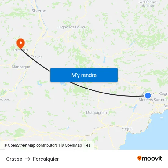 Grasse to Forcalquier map
