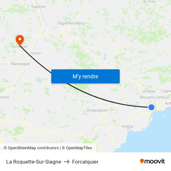 La Roquette-Sur-Siagne to Forcalquier map