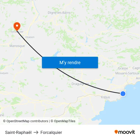 Saint-Raphaël to Forcalquier map