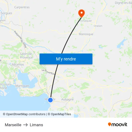Marseille to Limans map