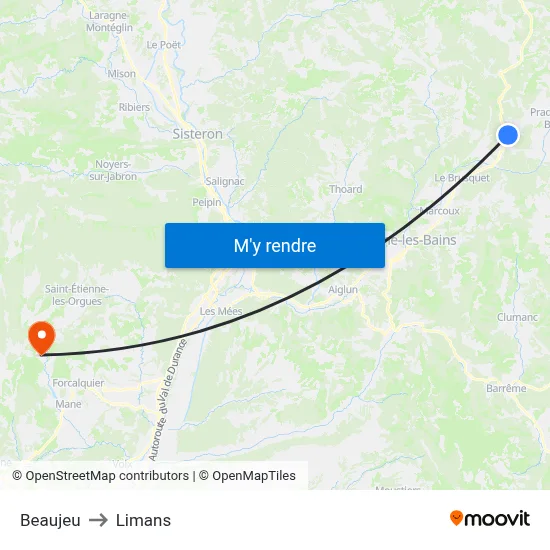 Beaujeu to Limans map