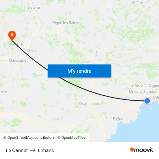 Le Cannet to Limans map