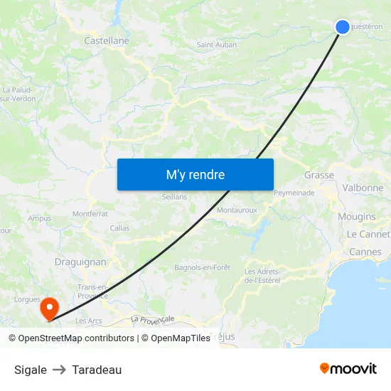 Sigale to Taradeau map