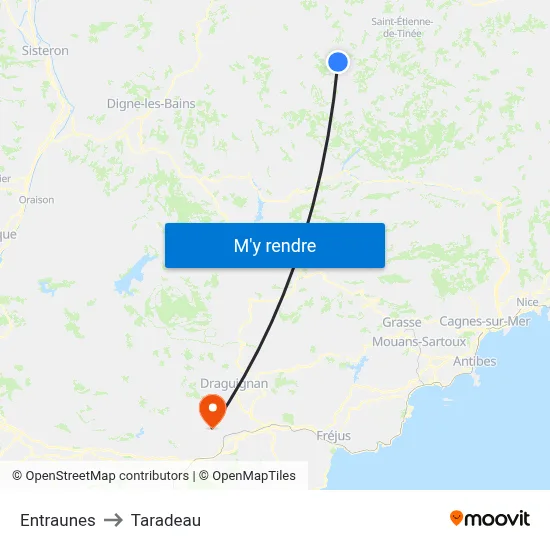 Entraunes to Taradeau map